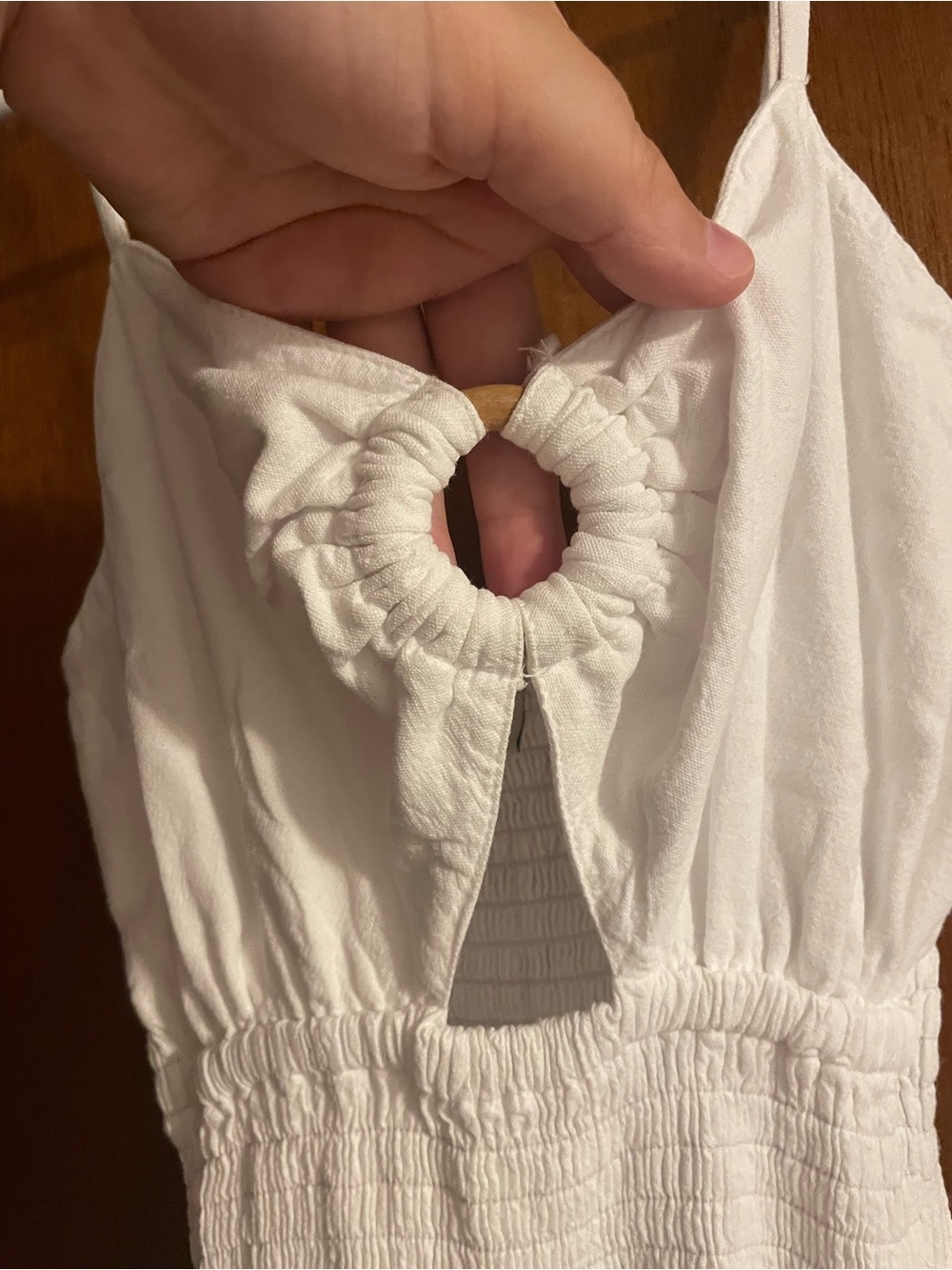 Women's White Spaghetti-Strap Maxi Dress with Smocked Waist and Keyhole - Picture 2 of 4